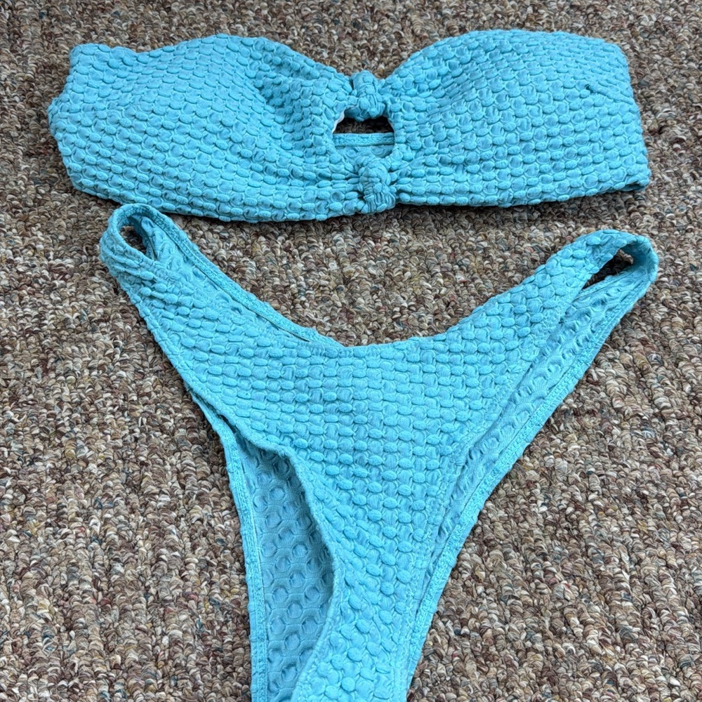 Textured Blue Bikini Set